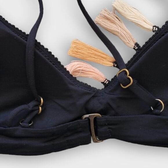 Isabella Rose Neutral Tassle Black Bralette Triangle Bikini Swim Top Sz S - Picture 8 of 8